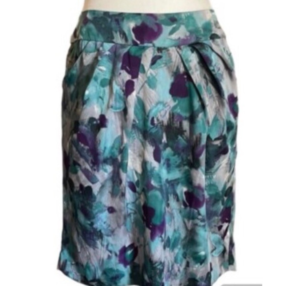 Anne Klein Purple Floral‎ Print Watercolor Tulip Style Women's Skirt Size 10